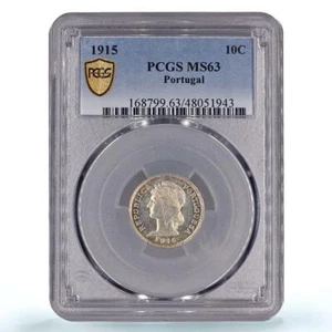 Portugal 10 centavos Regular Coinage Liberty Head KM-563 MS63 PCGS Ag coin 1915 - Picture 1 of 4
