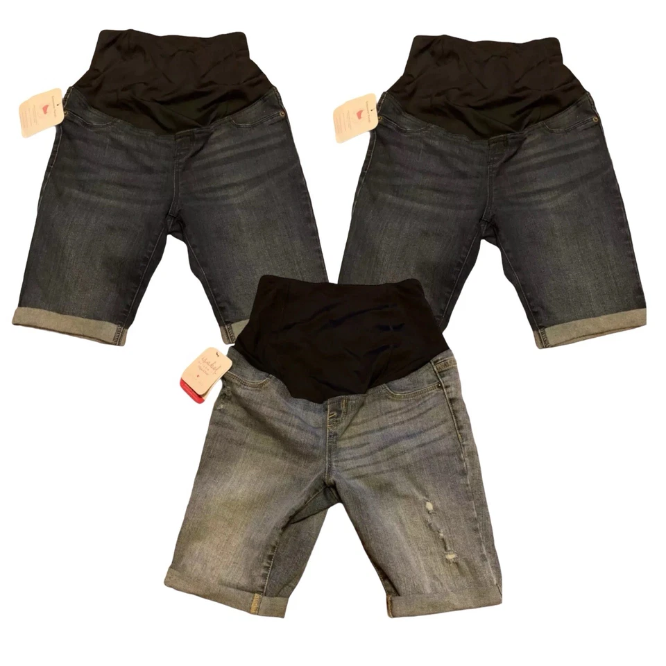 Isabel Maternity Bermuda Short Denim Blue Jean Shorts Crossover Panel Size 2