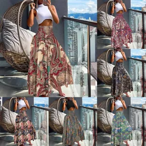 BOHO Women High Elastic Waist Floral Gypsy Maxi Skirts Long Summer Beach Dress - Picture 1 of 20