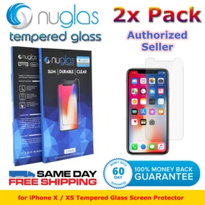 Genuine NUGLAS 2x Tempered Glass Screen Protector For Apple iPhone X XS - Picture 1 of 7