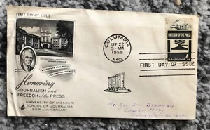 Journalism Envelope Sealed September 22, 1958 First Day of Issue Vintage Old - Picture 1 of 5