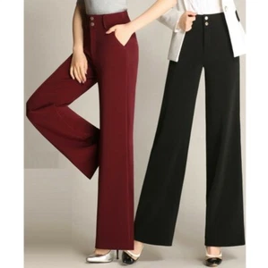 Spring Women's Office Lady Wide-leg Suit Trousers Long/Ninth Business Pants Size - Picture 1 of 22