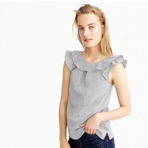J.Crew Volant Streifen T-Shirt Damen Größe US 6 schwarz ärmellos Rundhalsausschnitt Rüschen - Bild 1 von 11