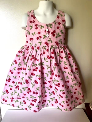 Vestido 5T Hecho a Mano Estampado de Cereza Niñas - Sin Mangas Verano ÚNICO Algodón, Fruta Cosida Foto 1 de 4