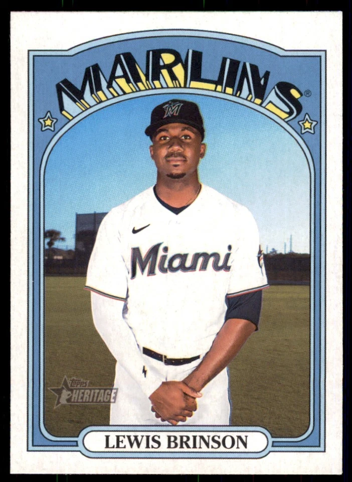 Lewis Brinson 2021 Topps Heritage High Number SP Short Print #708 Miami Marlins - Image 1 of 2