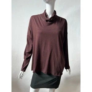 Eskandar Womens T-Shirt Purple Heathered Long Sleeve Scrunch Neck One Size New - Picture 1 of 12