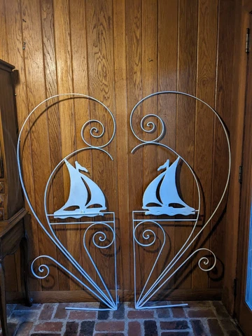 RARE Pair Vintage Wrought Iron SAILBOATS for Gates Wall Door  Window 65 in High! Cover