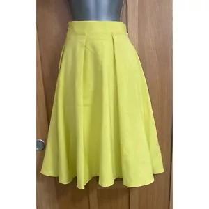 Coast - UK 8 Yellow/Chartreuse A-Line Box Pleated Knee Length Lined Skirt - Picture 1 of 4