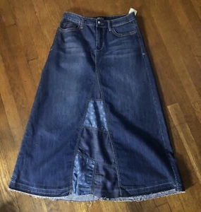 Maxi Skirt Denim Raw Hem W/Patchwork Center Forever 21 Size 27 - Picture 1 of 8
