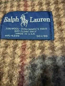 VINTAGE RALPH LAUREN HOUNDSTOOTH BLUE LABEL WOOL BLANKET 90x90 - Picture 1 of 6