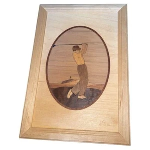 Hudson River Inlay Man Driver Golfer Marquetry Wood Golf Wall Art Nelson - Picture 1 of 7