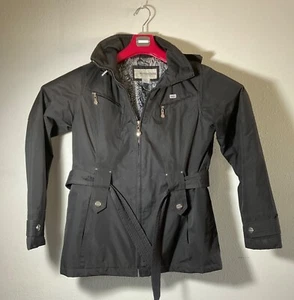 Black Weather Tamer Hooded Rain Jacket With Snake Print Lining Adjustable Waist - Picture 1 of 3