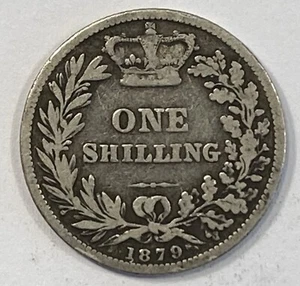 1879 Great Britain One Shilling Coin 0.9250 Silver KM#734.4 “No Die #” SB6922 - Bild 1 von 2
