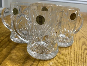 VTG Paul Sebastian USA Crystal Coffee Tea Mug Clear Diamond Criss Cross Set/4 - Picture 1 of 5