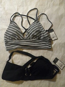 Lot of 2- Mossimo Juniors Swim Top Separates Black White Solid Striped  - Picture 1 of 4