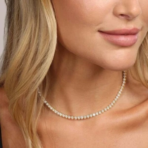 15CTW Created Bezel Set Round Diamond Tennis Women's Necklace Yellow Gold Plated - Picture 1 of 6