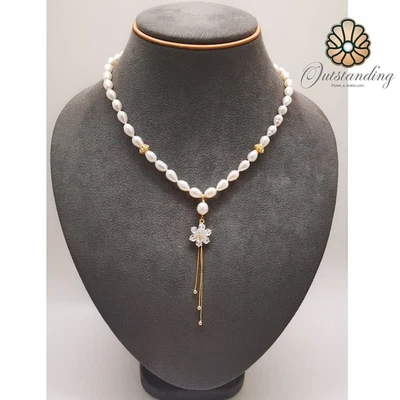 Подлинный морской воды 6 мм жемчуг 17» ожерелье бусины 9 карат золото заполненное кристалл подвеска - Изображение 1 из 4