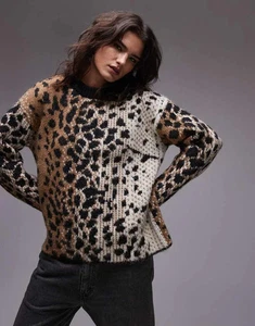 Maglia donna Topshop nuova con etichetta sfumato neutro animale oversize taglia S - Foto 1 di 7