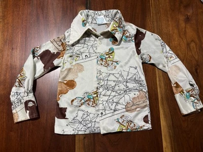 Vintage Billy B Boys Shirt Size 5 1970s Nylon Button Up Dress Shirt Dirt bikes - Image 1 of 4
