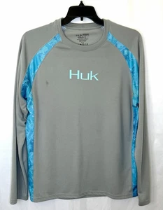 Camisa de Pesca Huk Performance Strike Sólida Manga Larga Grande Gris con Logo Azul - Imagen 1 de 8