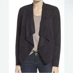 KUT from the Kloth Tayanita Drape Front Faux Suede Jacket Black Medium Chic NWOT - Picture 1 of 8