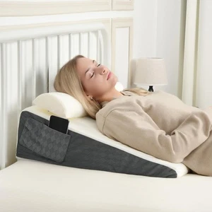 Bed Wedge Pillow for Sleep Apnea 24X24X7.5 Triangle Wedge Pillow with Nec - Picture 1 of 6