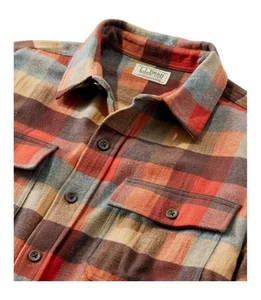 LL Bean Men’s Chamois Shirt L Apple Cinnamon Plaid Flannel Cotton Lumberjack - Picture 1 of 12
