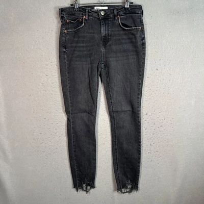 Zara Womens Size 8 Skinny Jeans In Pearl Black Raw Hem Cotton Blend Denim - Image 1 of 4