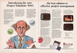 Scitor Project Scheduler 5000 1984 anuncio impreso vintage de 2 páginas software IBM PC - Imagen 1 de 1