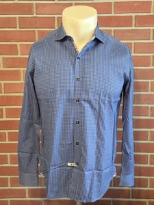 Camicia Robert Graham Modern Americana manica lunga bottoni davanti uomo grande blu - Foto 1 di 14
