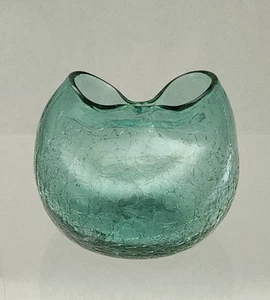 BLENK0 #39 Sm Pinched Crackle Ivy Vase Blue Green MCM - Picture 1 of 6