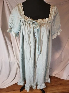 COTTON Lt Green BUTTON NIGHTDRESS WOMEN'S XL AVIDLOVE LONG RUFFLED S/S - Picture 1 of 12