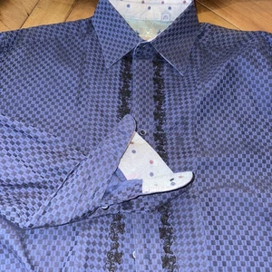 Robert Graham Herren Hemd mit Knopfleiste blau kariert bestickt Flip Cuff Gr. XL - Bild 1 von 3