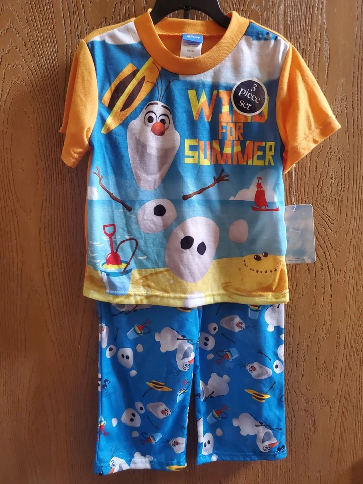 NWT Size 6 8 Disney Frozen Olaf Snowman 3pc pajama set Wild for Summer New - Image 1 of 2