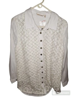 NWT Soft Surroundings Cadenza Beads Sequins Lace White Blouse Size L - Image 1 of 3