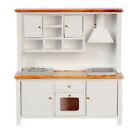 Dolls House White & Oak Complete Modern Kitchen Unit with Sink Oven Hob 1:12