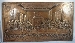 Vintage DaVincis Ultima Cena Rame su Legno Appeso a Parete Religione Gesù Dio Arte - Foto 1 di 9