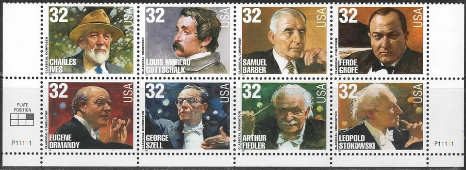 US Scott #3165a "Classical Composers & Conductors" Plate block of 8, MNH - Image 1 of 1