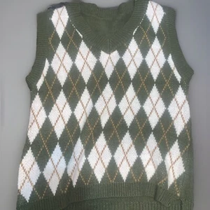 Pullover Unisex grün kariert ärmellos Pulli Sweater - Bild 1 von 2
