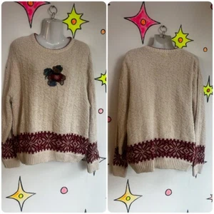 Vintage 90s | Teddy Bear Tacky Ugly Embroidrred Christmas Sweater | Large - Picture 1 of 2