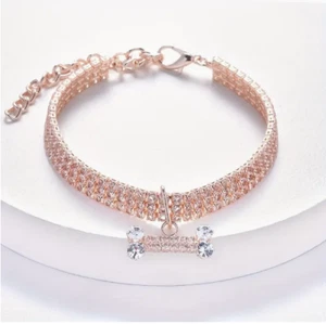 Dog Cat Rhinestone Diamond Collar Crystal Bling Pet Accessory LRG Rose Gold - Picture 1 of 3