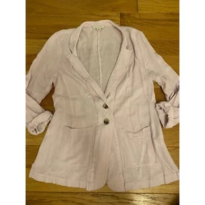 Blazer para mujer American Eagle rosa mezcla de lino con cierre de botones talla mediana - Imagen 1 de 8