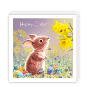 Beautiful Easter Card Baby Bunny Rabbit Daffodils - Traditional Greeting Card - Picture 1 of 2