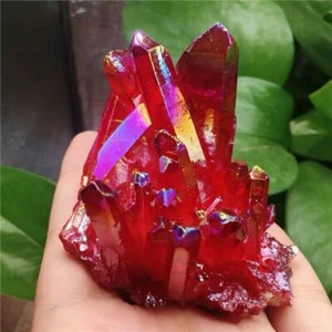 100g natürliche Aura rot Titan Quarz Kristall Cluster Geode druzy Probe Reiki - Bild 1 von 20