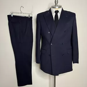Jones New York Men’s Suit - Blue Solid Jacket 44L & 34W Pants Double Breast - Picture 1 of 13