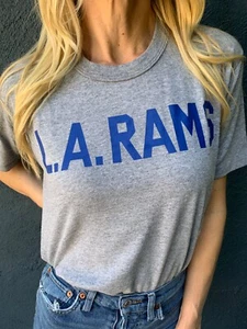 80s VINTAGE L.A. RAMS FOOTBALL PLAYER ISSUED TRAINING CAMP T-SHIRT MEN SZ M GRAY - Picture 1 of 15