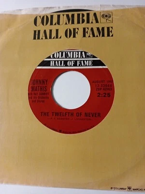 Johnny Mathis - The Twelfth Of Never (USA Columbia 13-33048) EX Vinyl Record 7" - Image 1 of 2