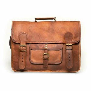 Leather Brown Briefcase Handle New Vintage Satchel Laptop Business Bag Men's - Picture 1 of 5