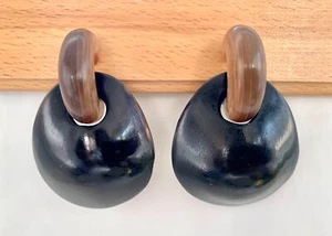 Monies Gerda Lynggaard - Clip-On Door Knocker Earrings, Brown & Black Horn, - Picture 1 of 10