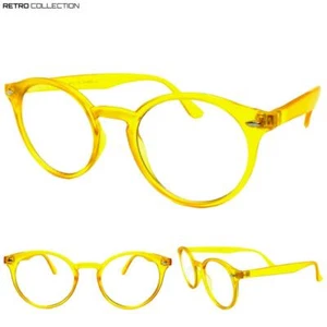 Klassische 50er Vintage Retro Stil klare Gläser BRILLE rund matt gelbes Gestell - Bild 1 von 7